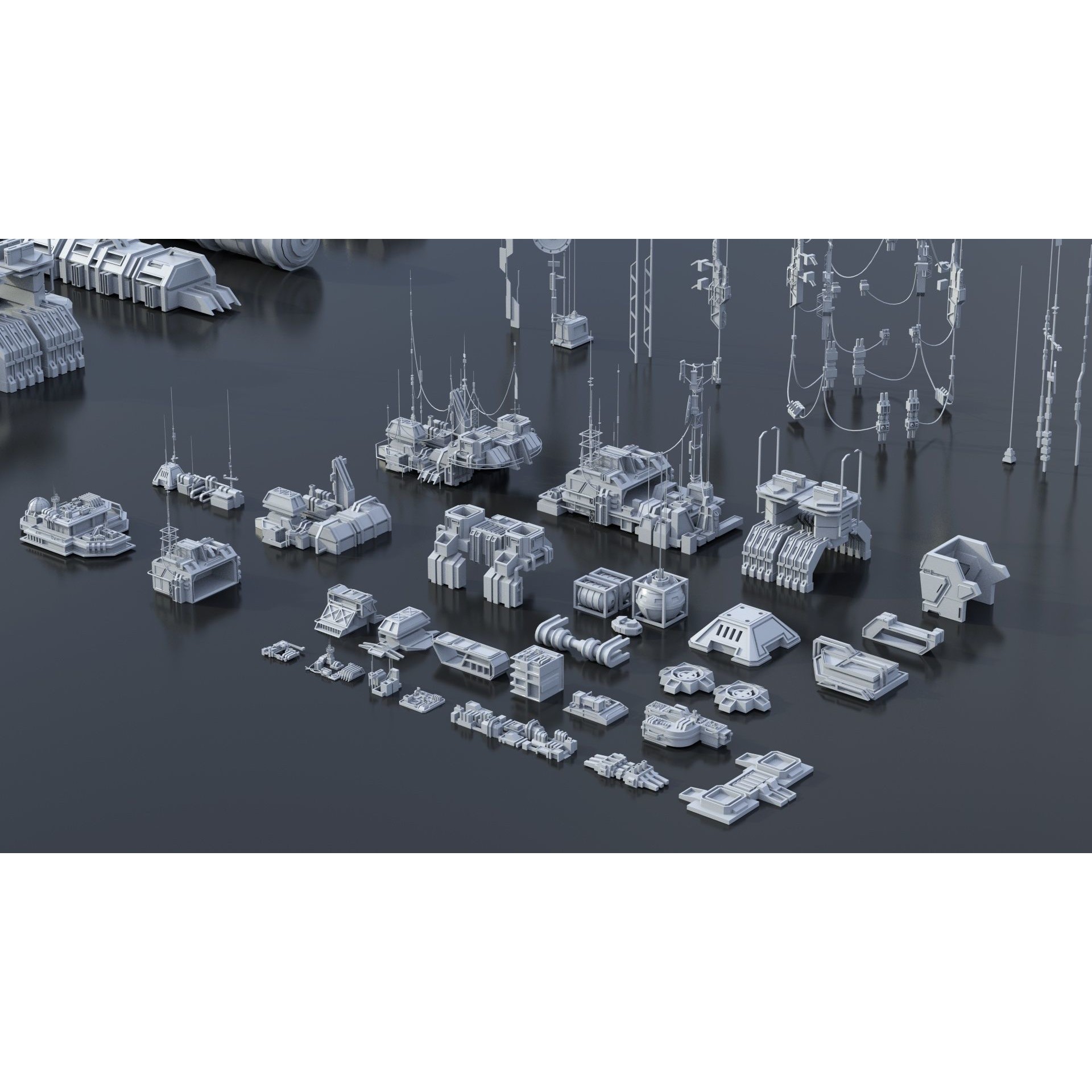 Sci-Fi Building Kitbash Pack - Low-Poly 3D Model - View 40