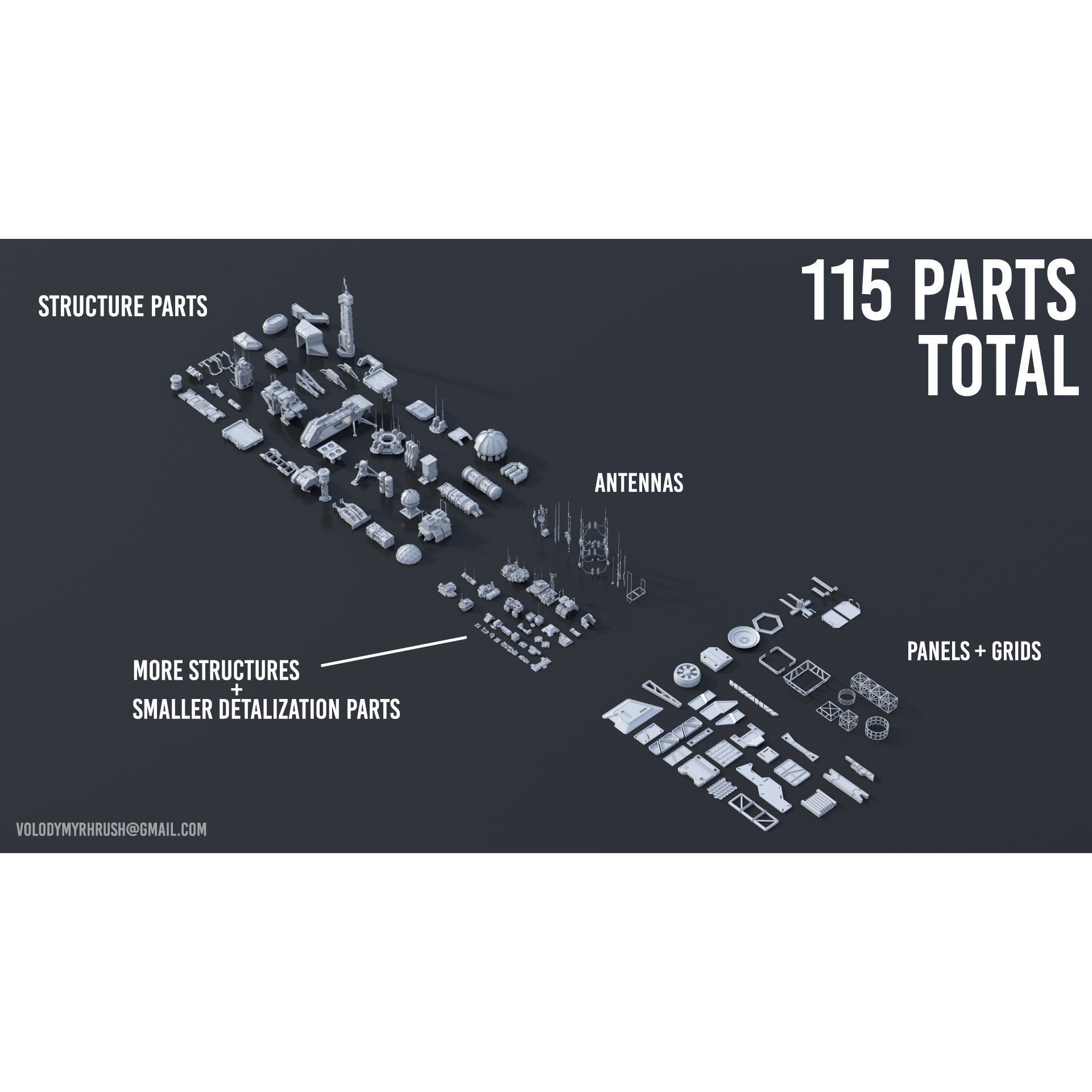 Sci-Fi Building Kitbash Pack - Low-Poly 3D Model - View 5