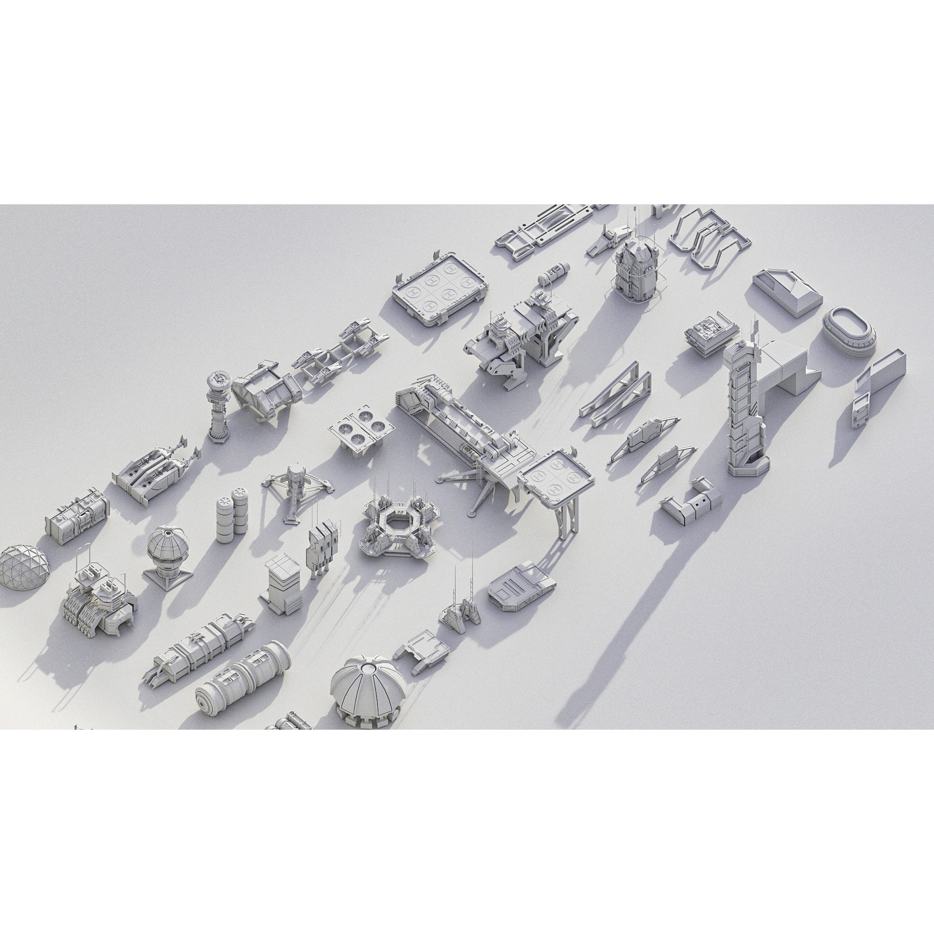 Sci-Fi Building Kitbash Pack - Low-Poly 3D Model - View 6