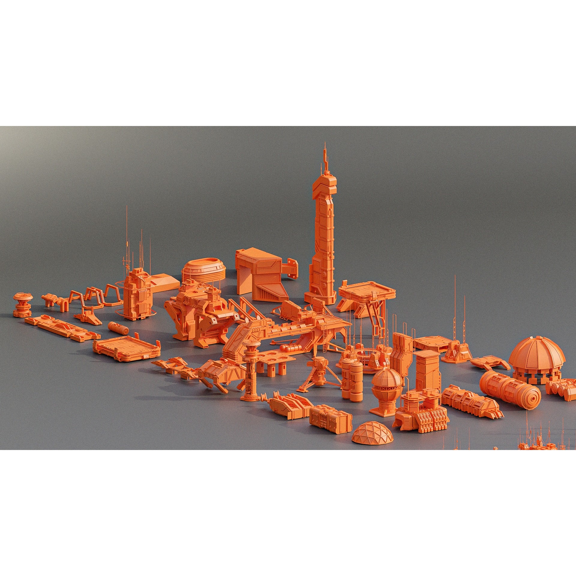 Sci-Fi Building Kitbash Pack - Low-Poly 3D Model - View 9