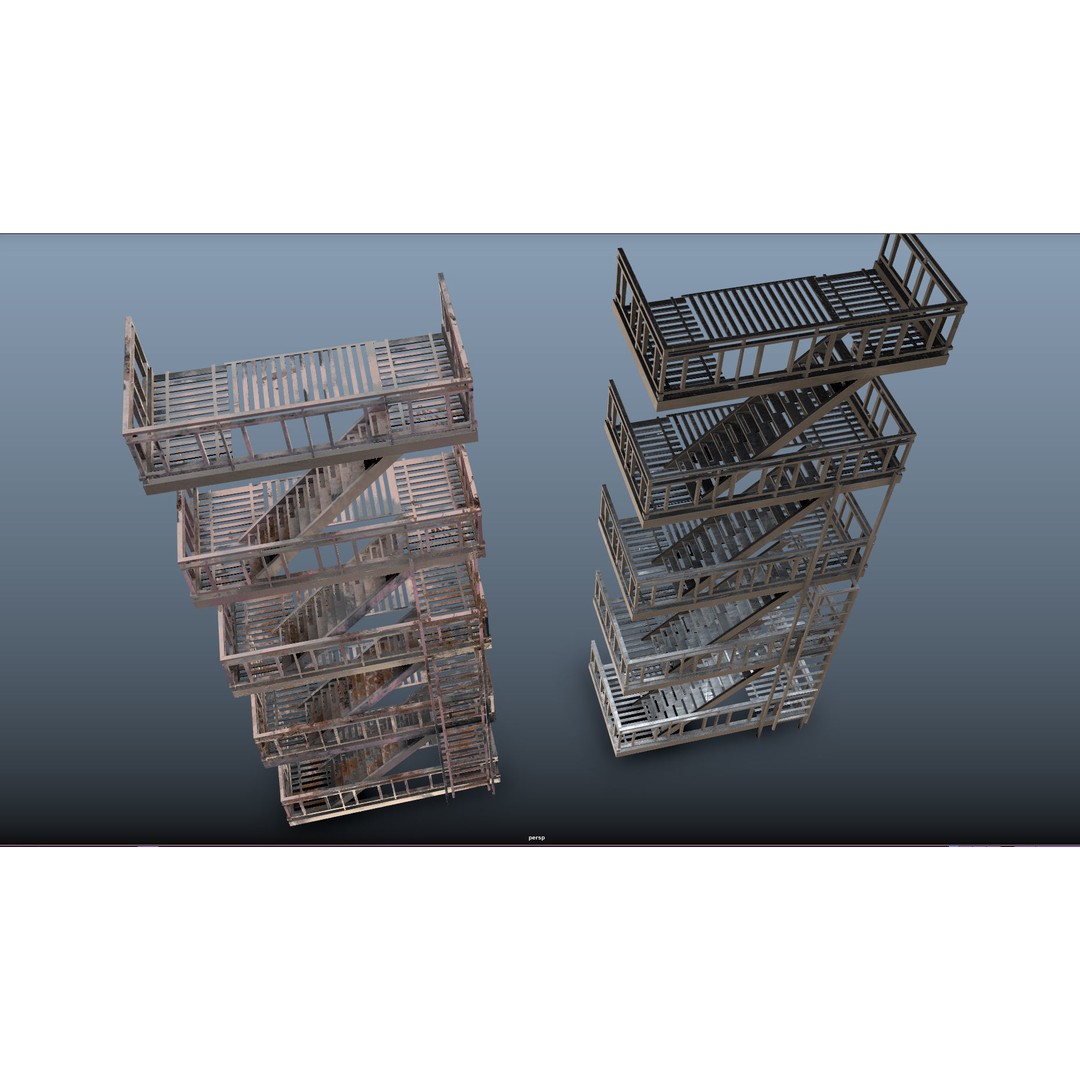 Fire Escape 3D Model – Low-Poly Game-Ready PBR Asset, FBX - View 10