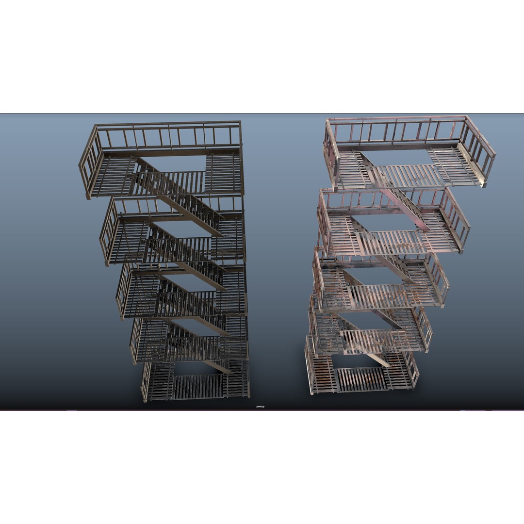 Fire Escape 3D Model – Low-Poly Game-Ready PBR Asset, FBX - View 11