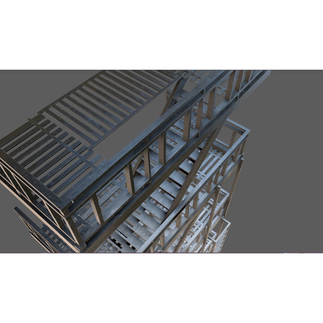 Fire Escape 3D Model – Low-Poly Game-Ready PBR Asset, FBX - View 12