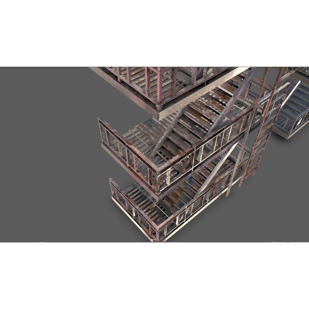 Fire Escape 3D Model – Low-Poly Game-Ready PBR Asset, FBX - View 15