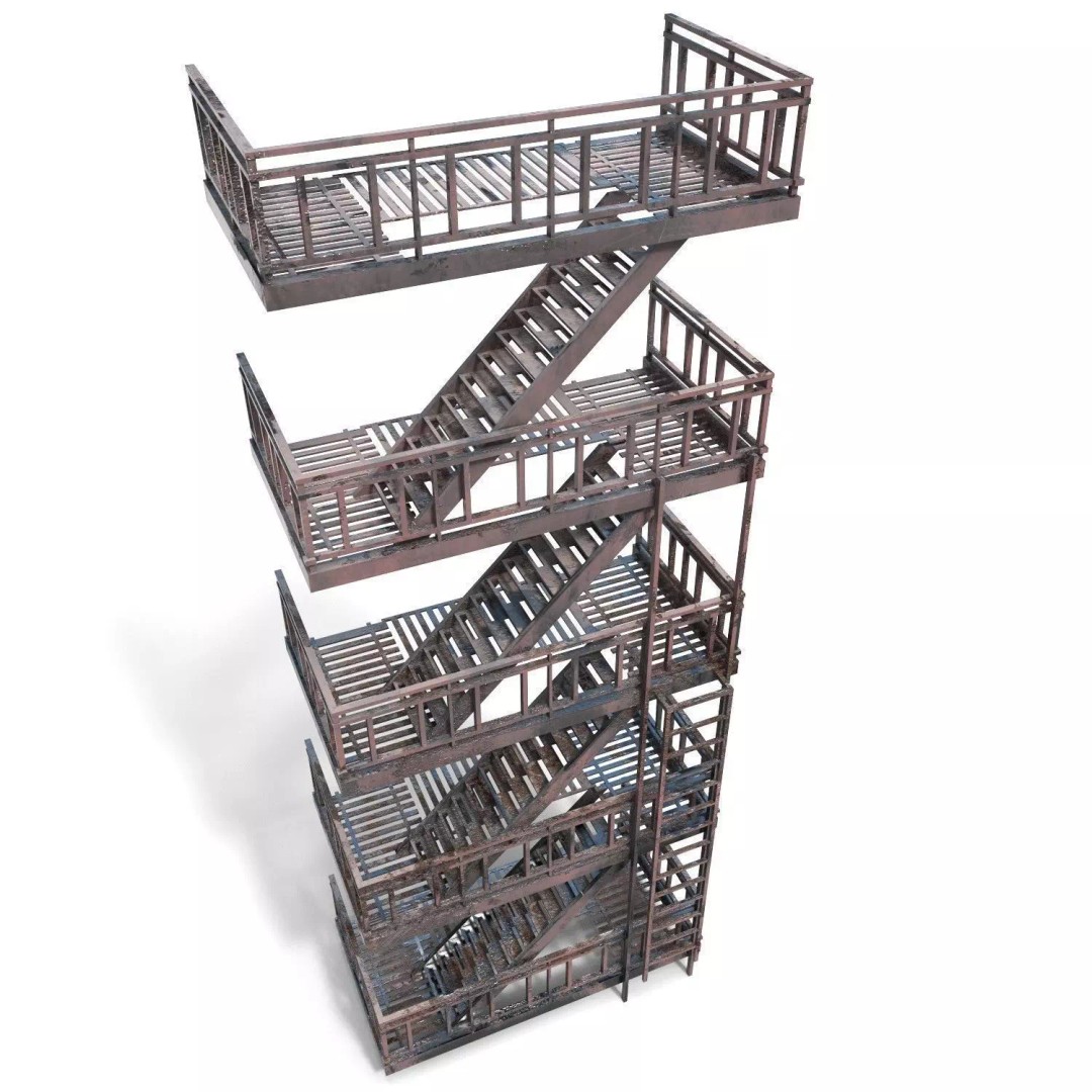 Fire Escape 3D Model – Low-Poly Game-Ready PBR Asset, FBX - View 2