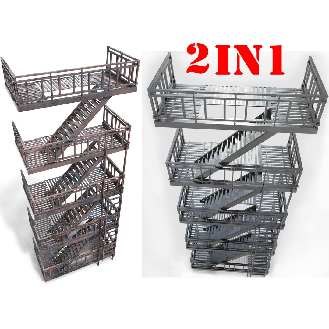Fire Escape 3D Model – Low-Poly Game-Ready PBR Asset, FBX - View 3