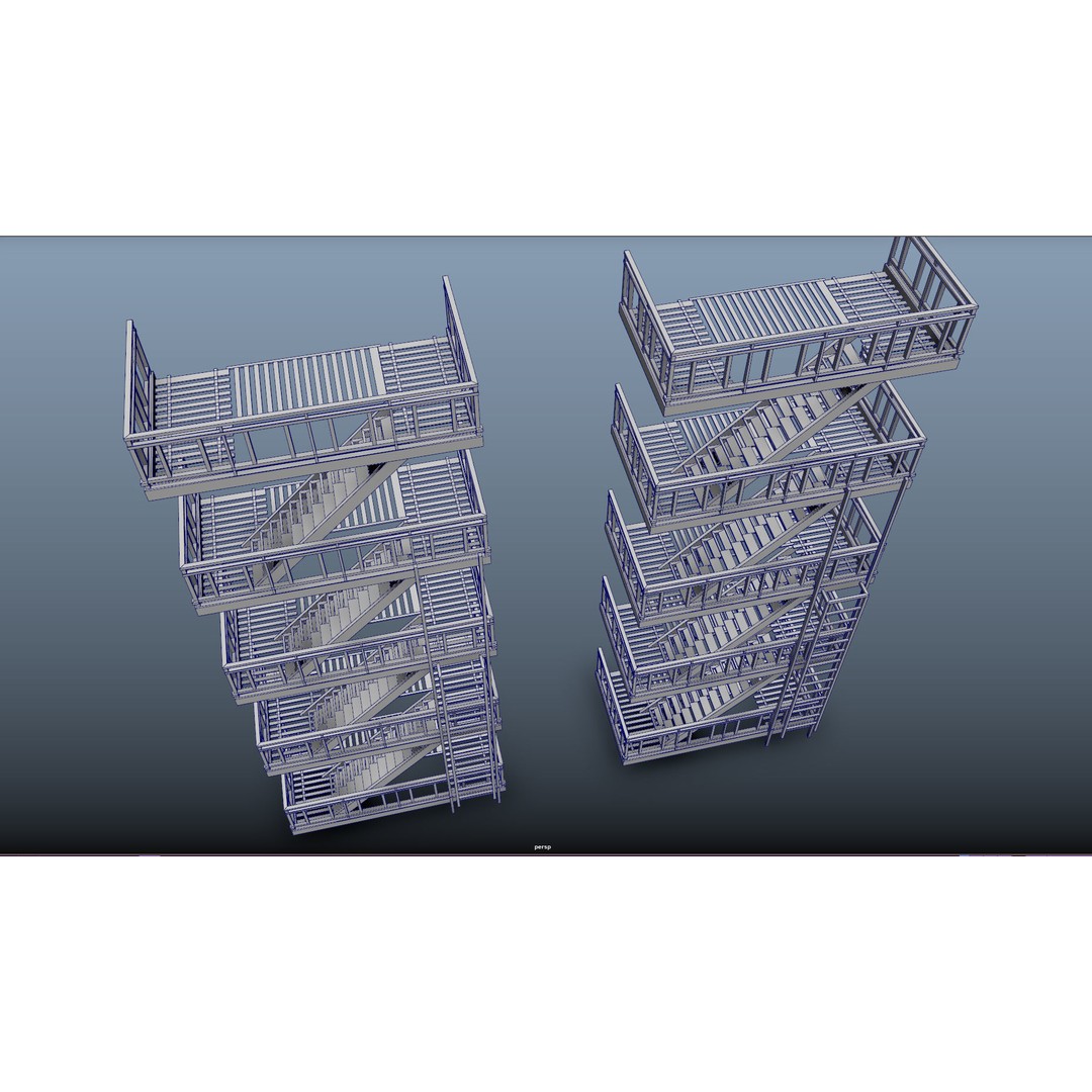 Fire Escape 3D Model – Low-Poly Game-Ready PBR Asset, FBX - View 5