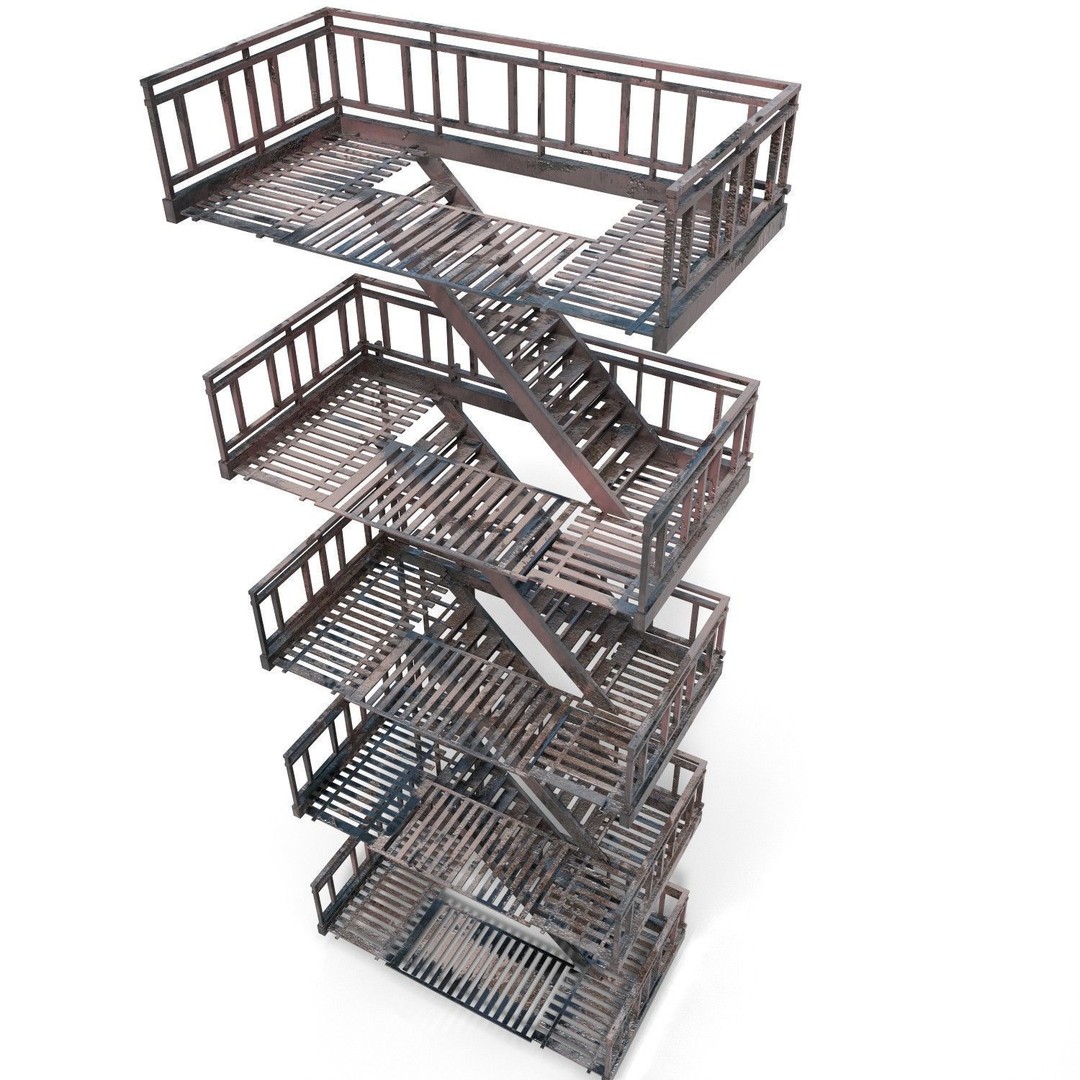 Fire Escape 3D Model – Low-Poly Game-Ready PBR Asset, FBX - View 7
