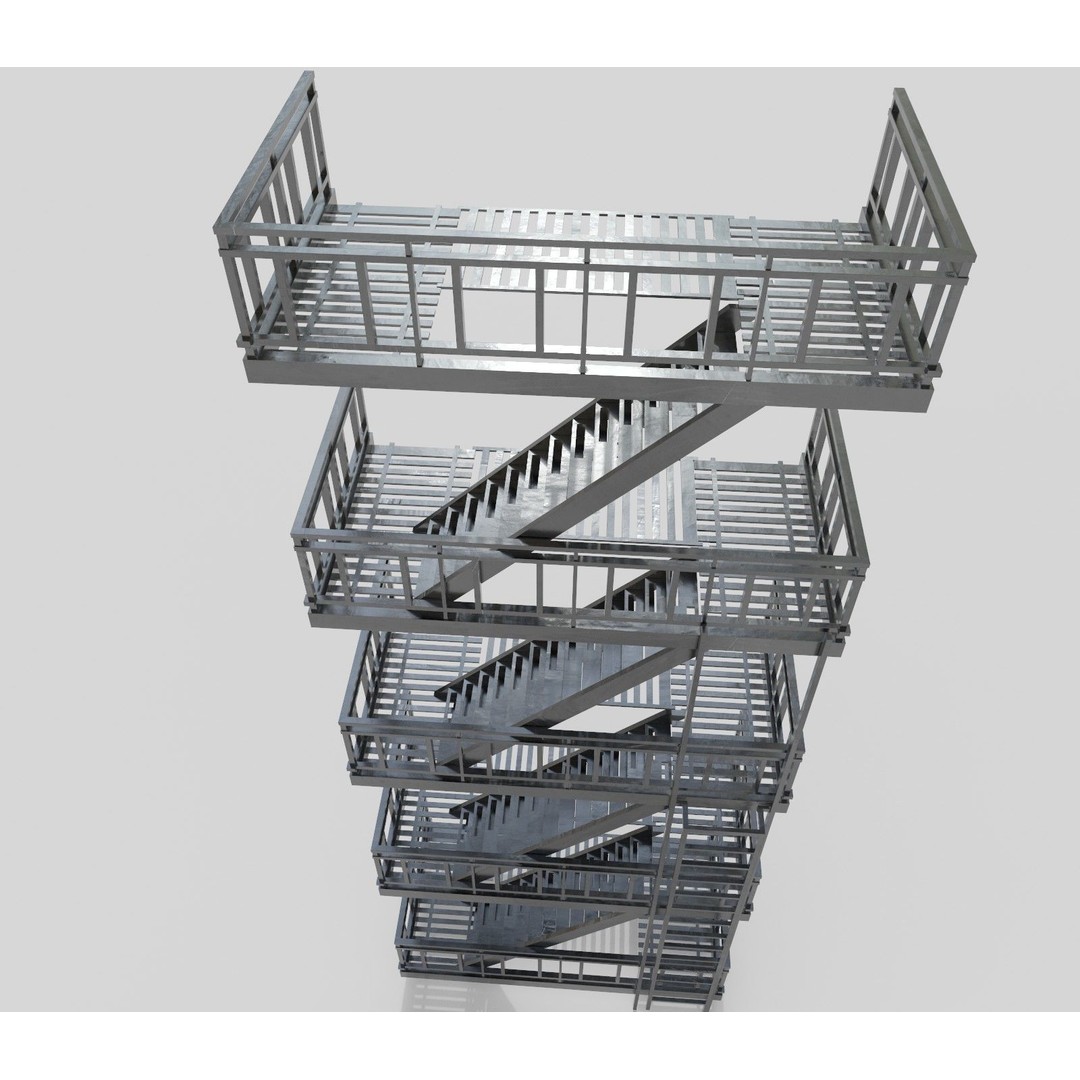 Fire Escape 3D Model – Low-Poly Game-Ready PBR Asset, FBX - View 8