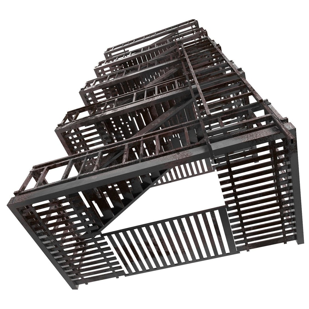 Fire Escape 3D Model – Low-Poly Game-Ready PBR Asset, FBX - View 9