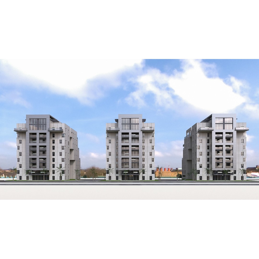 Condominium 3D Model – Low Poly Residential Building, FBX - View 3