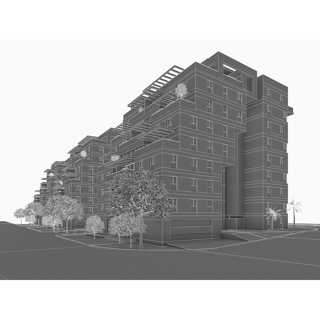 Condominium 3D Model – Low Poly Residential Building, FBX - View 6