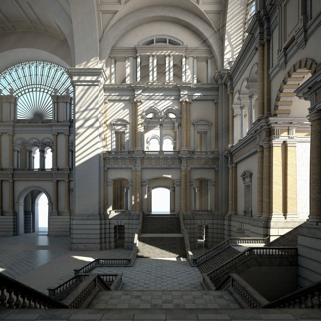 Great Hall 3D Model – Classical Interior with Detailed Textures, FBX, OBJ - View 10