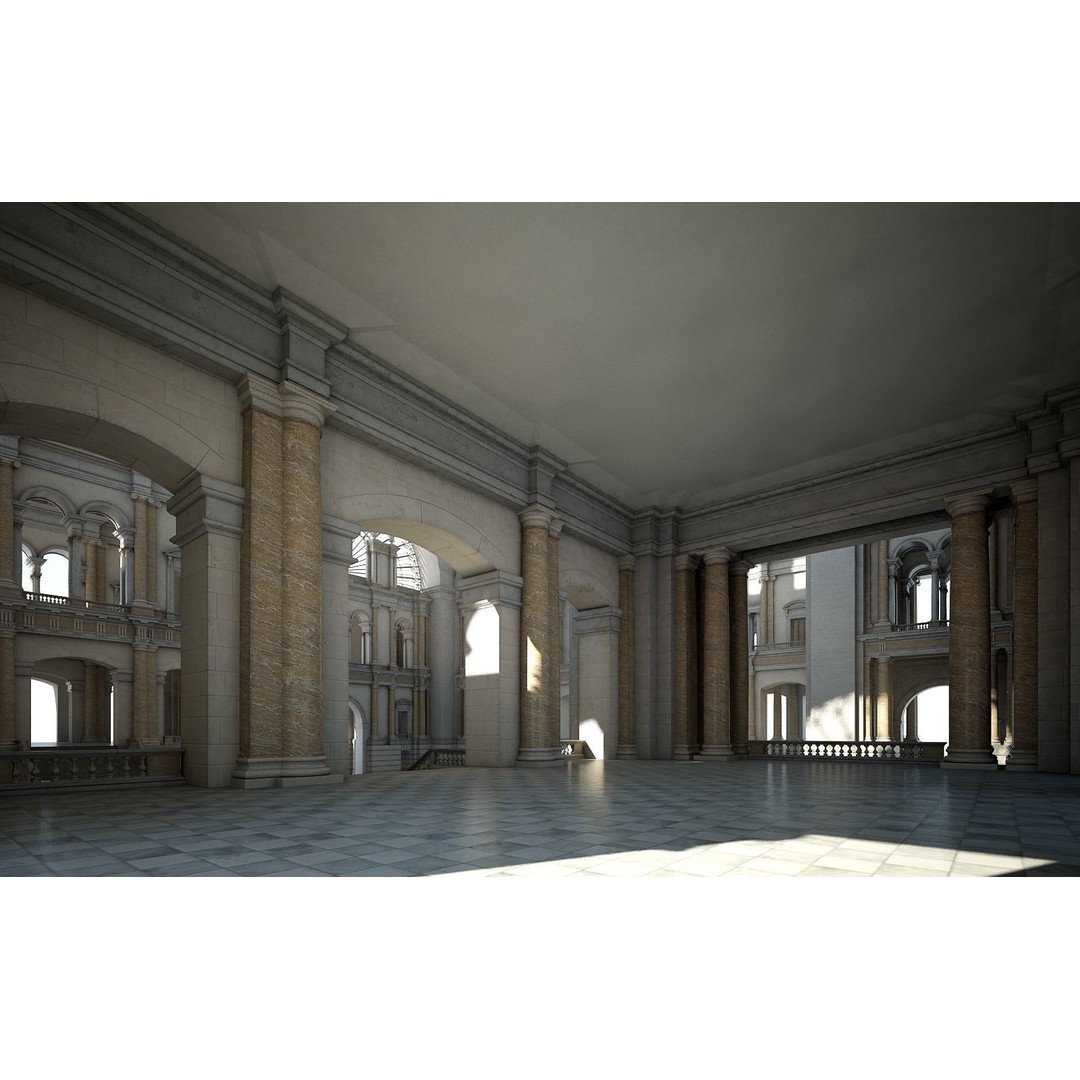 Great Hall 3D Model – Classical Interior with Detailed Textures, FBX, OBJ - View 11
