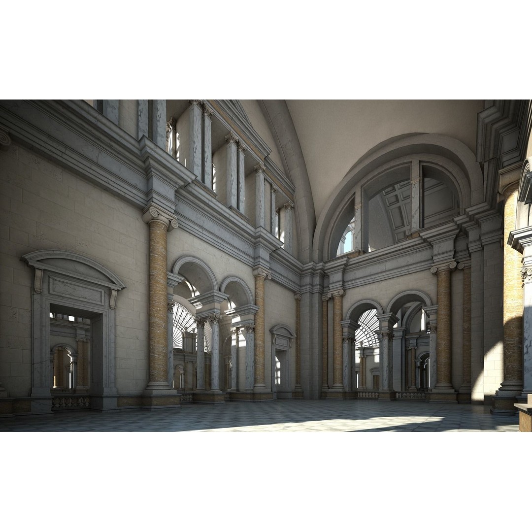 Great Hall 3D Model – Classical Interior with Detailed Textures, FBX, OBJ - View 12