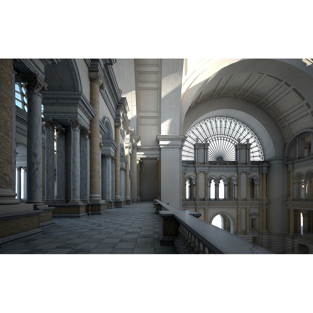 Great Hall 3D Model – Classical Interior with Detailed Textures, FBX, OBJ - View 15