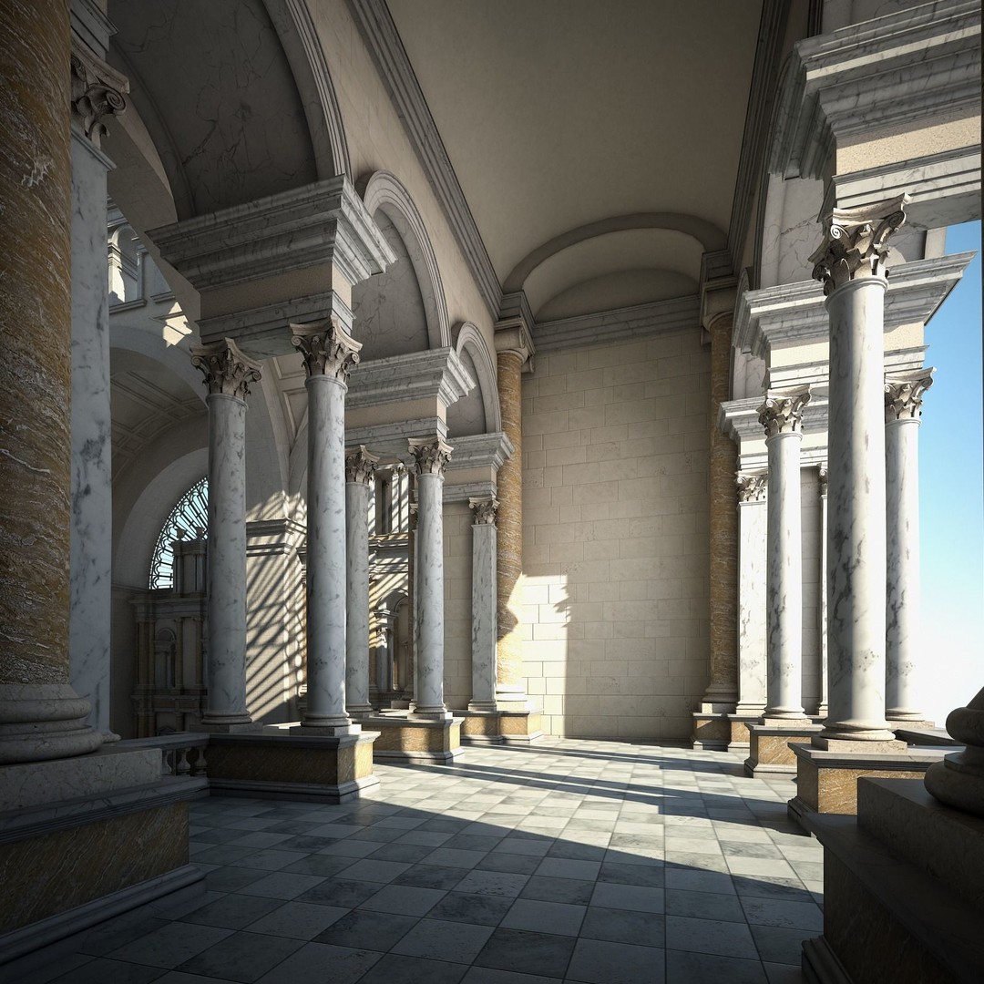 Great Hall 3D Model – Classical Interior with Detailed Textures, FBX, OBJ - View 20