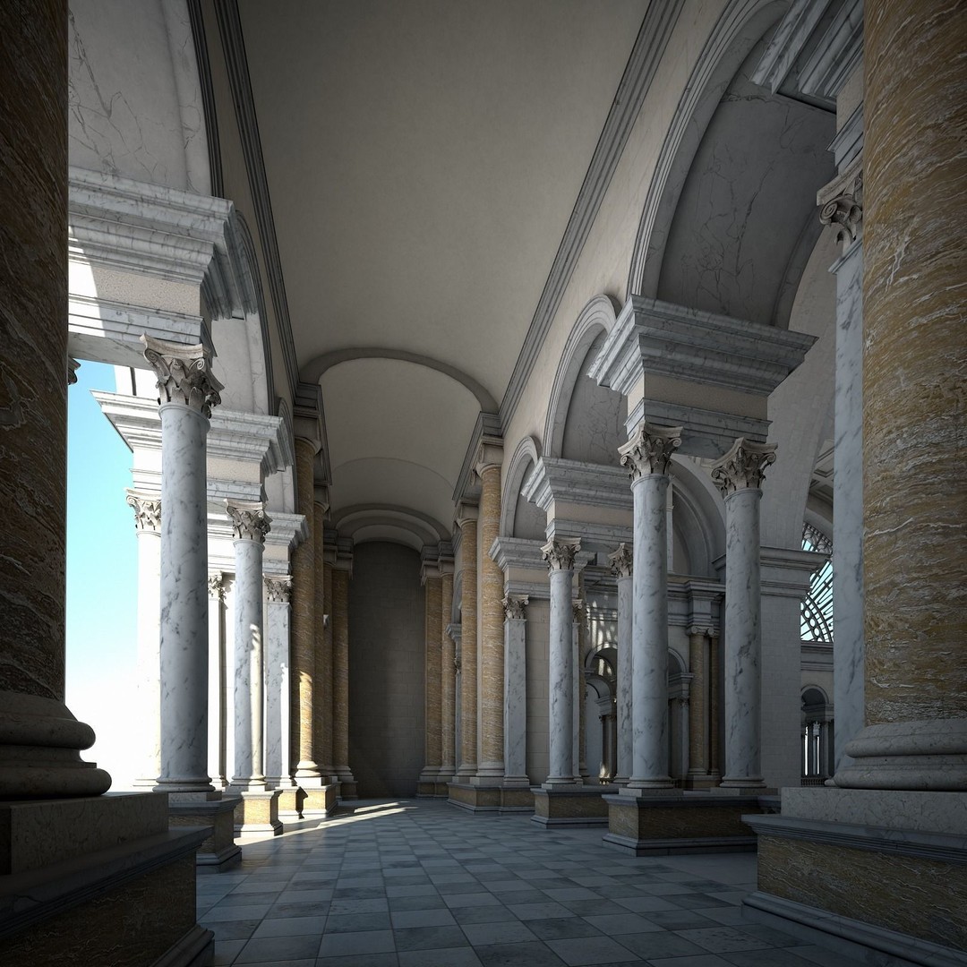 Great Hall 3D Model – Classical Interior with Detailed Textures, FBX, OBJ - View 21