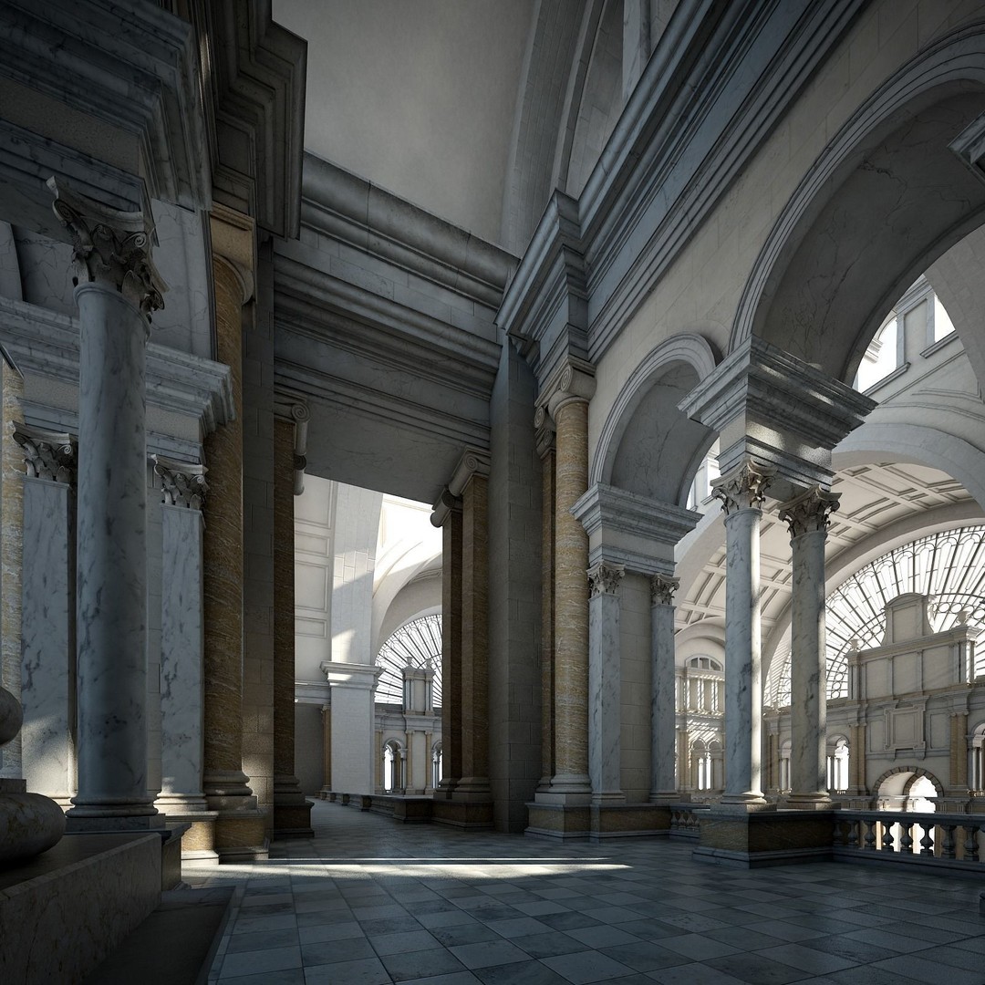 Great Hall 3D Model – Classical Interior with Detailed Textures, FBX, OBJ - View 22