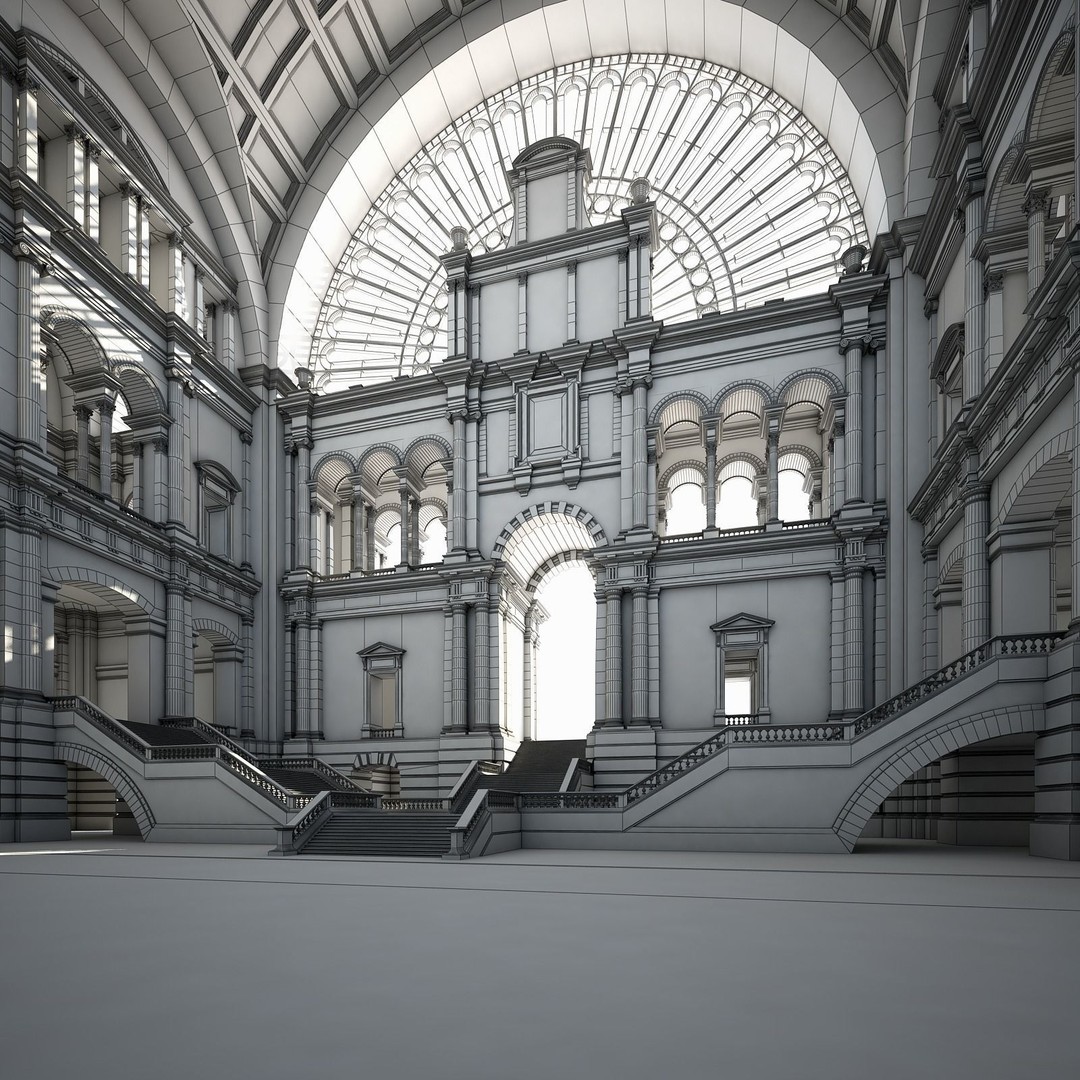 Great Hall 3D Model – Classical Interior with Detailed Textures, FBX, OBJ - View 24