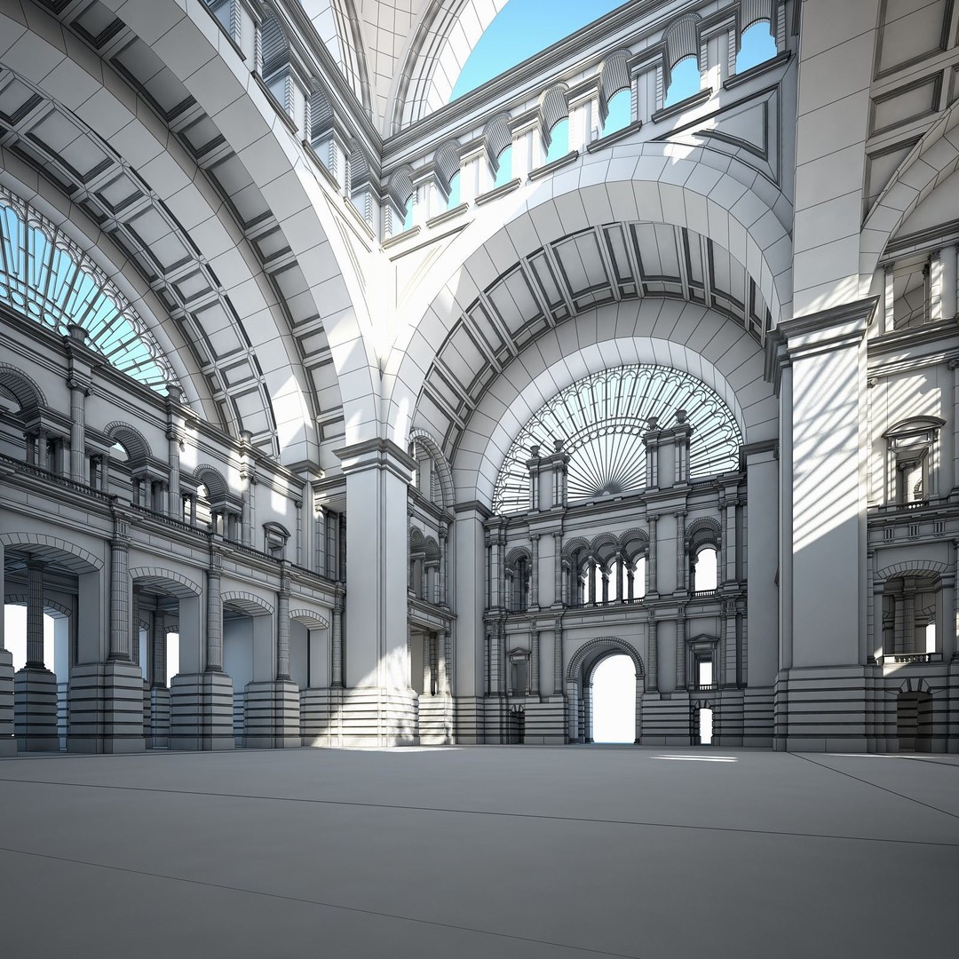 Great Hall 3D Model – Classical Interior with Detailed Textures, FBX, OBJ - View 25
