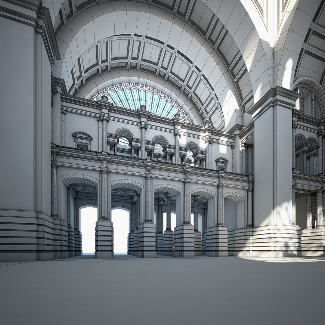 Great Hall 3D Model – Classical Interior with Detailed Textures, FBX, OBJ - View 26