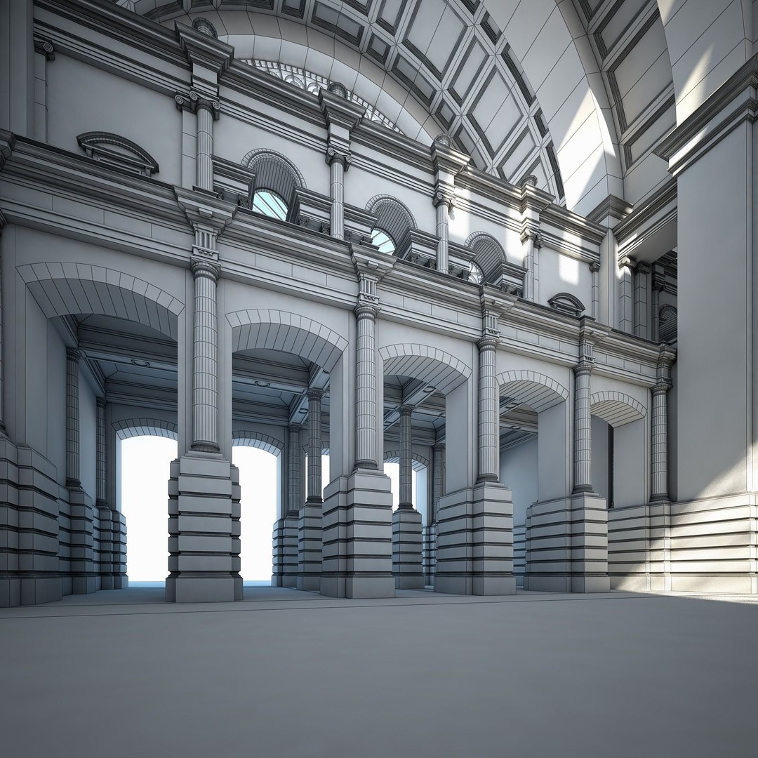 Great Hall 3D Model – Classical Interior with Detailed Textures, FBX, OBJ - View 27