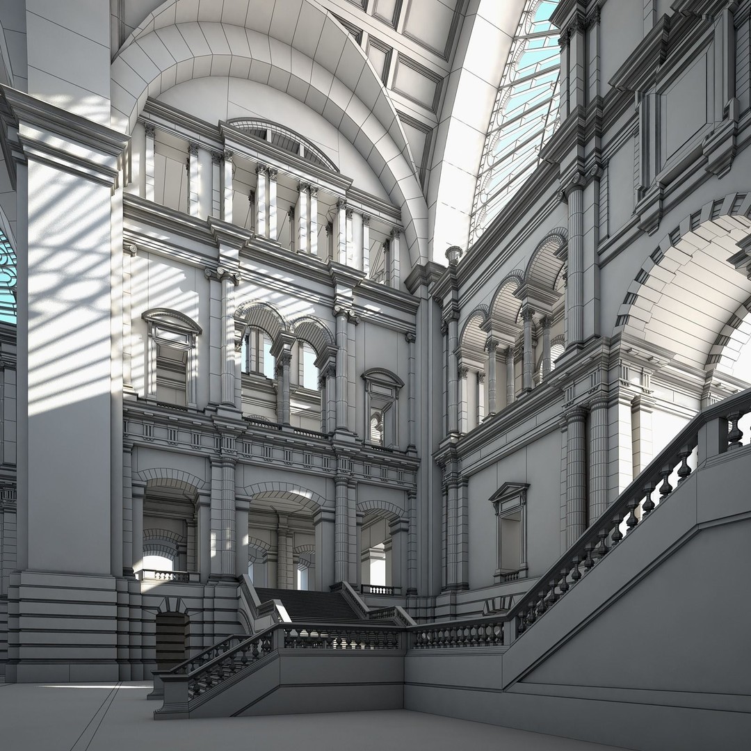 Great Hall 3D Model – Classical Interior with Detailed Textures, FBX, OBJ - View 28