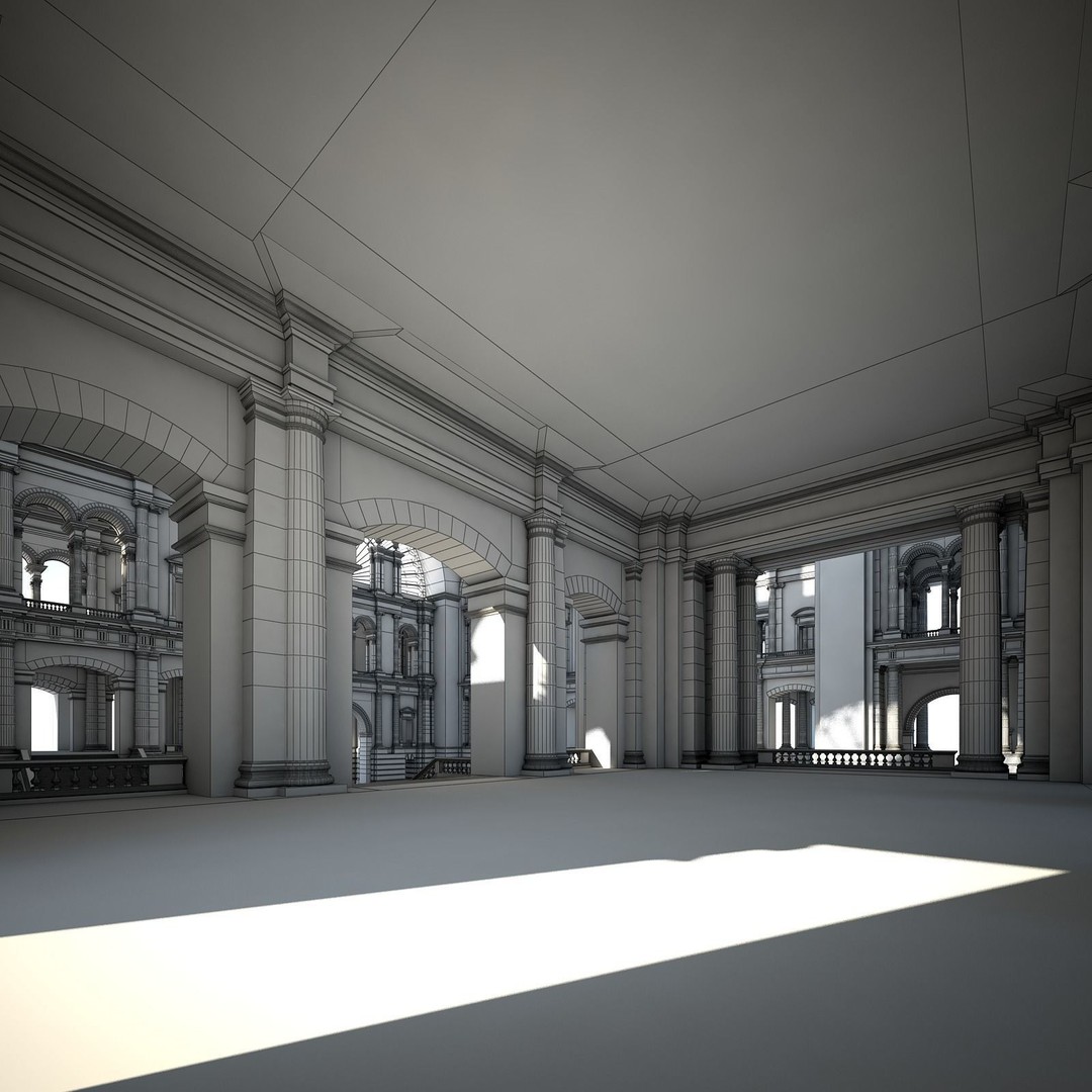 Great Hall 3D Model – Classical Interior with Detailed Textures, FBX, OBJ - View 29