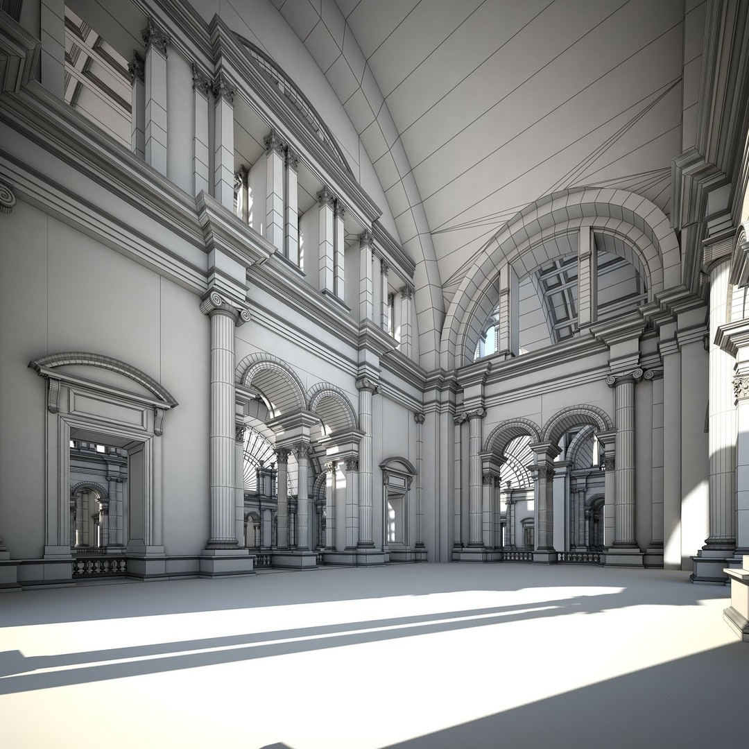 Great Hall 3D Model – Classical Interior with Detailed Textures, FBX, OBJ - View 30