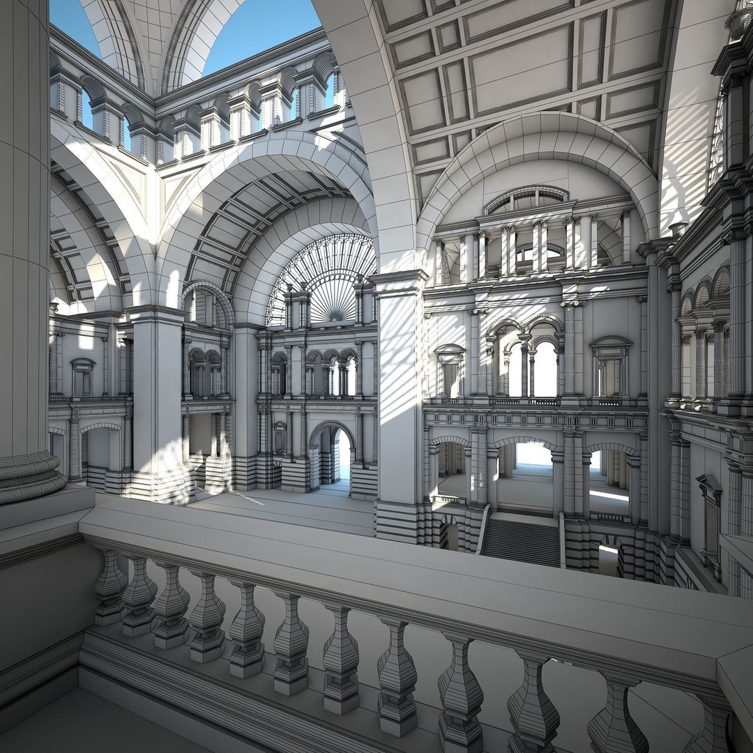 Great Hall 3D Model – Classical Interior with Detailed Textures, FBX, OBJ - View 31