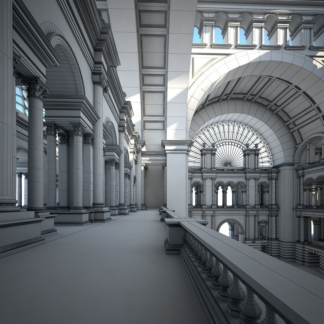 Great Hall 3D Model – Classical Interior with Detailed Textures, FBX, OBJ - View 32