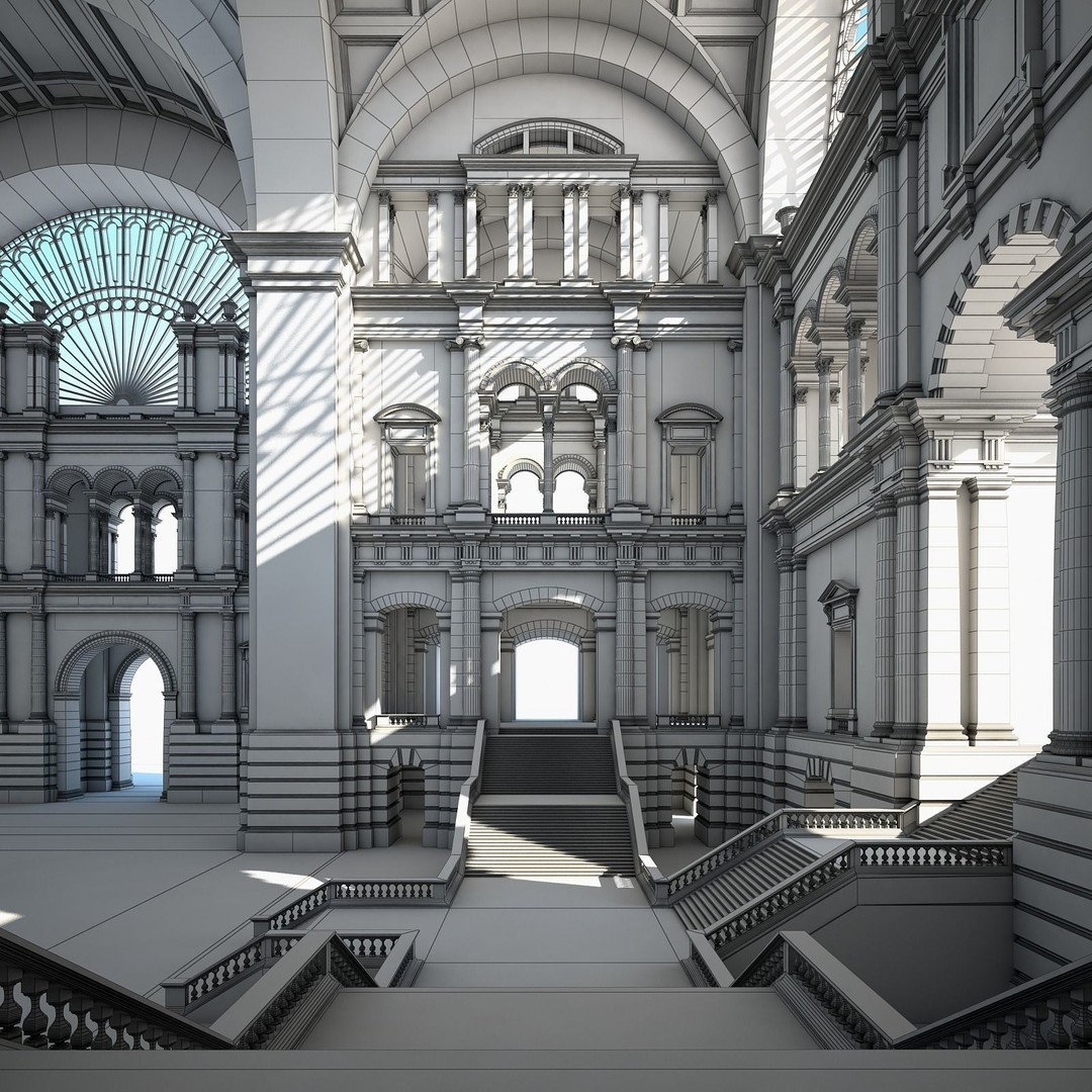 Great Hall 3D Model – Classical Interior with Detailed Textures, FBX, OBJ - View 33