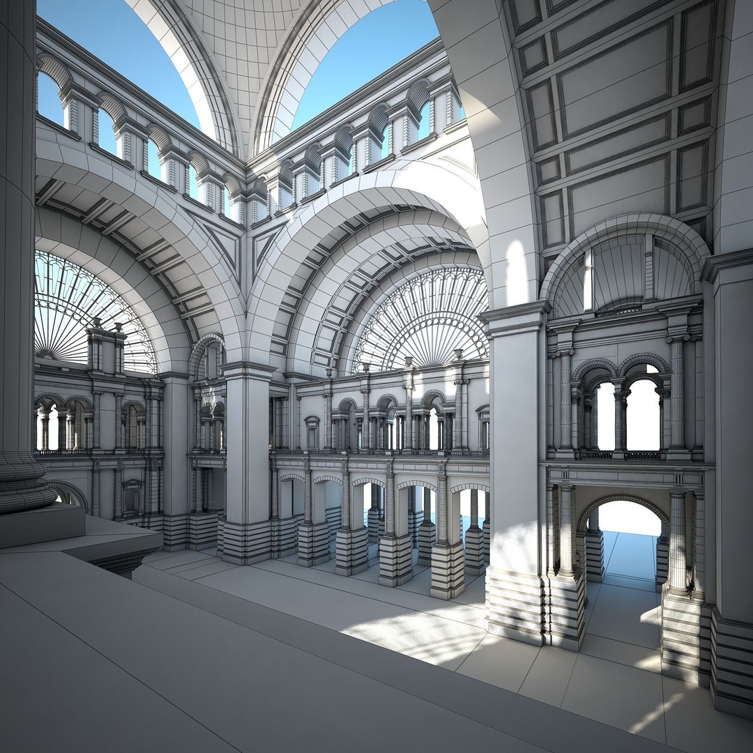 Great Hall 3D Model – Classical Interior with Detailed Textures, FBX, OBJ - View 34