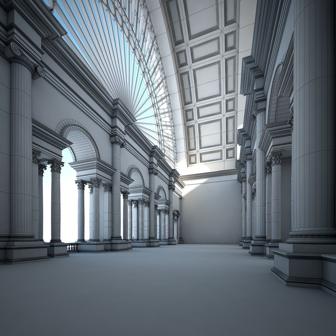 Great Hall 3D Model – Classical Interior with Detailed Textures, FBX, OBJ - View 36