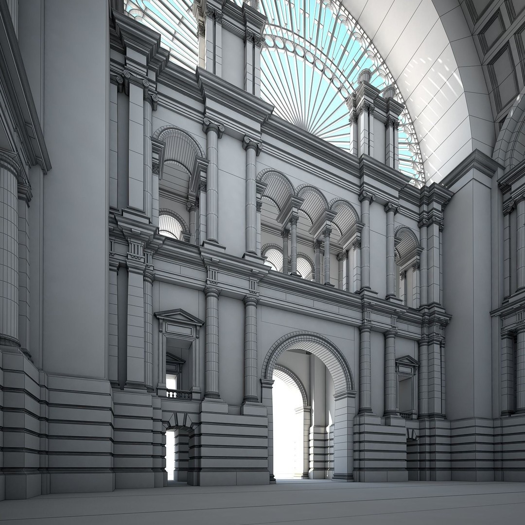 Great Hall 3D Model – Classical Interior with Detailed Textures, FBX, OBJ - View 37