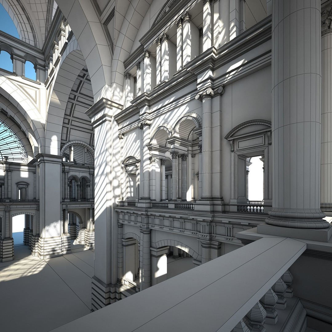 Great Hall 3D Model – Classical Interior with Detailed Textures, FBX, OBJ - View 38
