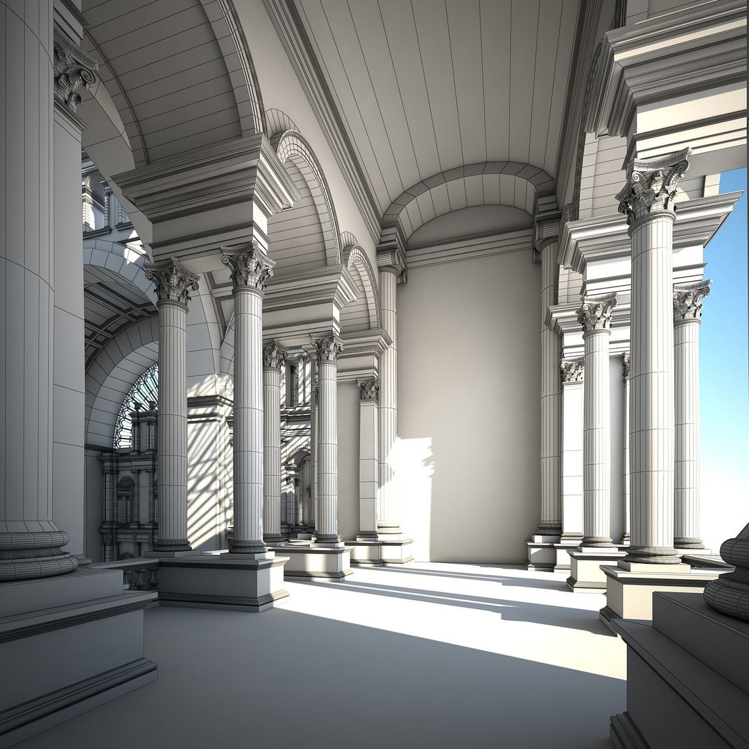 Great Hall 3D Model – Classical Interior with Detailed Textures, FBX, OBJ - View 39