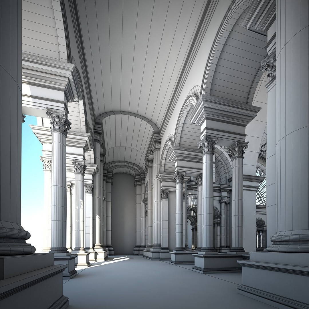 Great Hall 3D Model – Classical Interior with Detailed Textures, FBX, OBJ - View 40