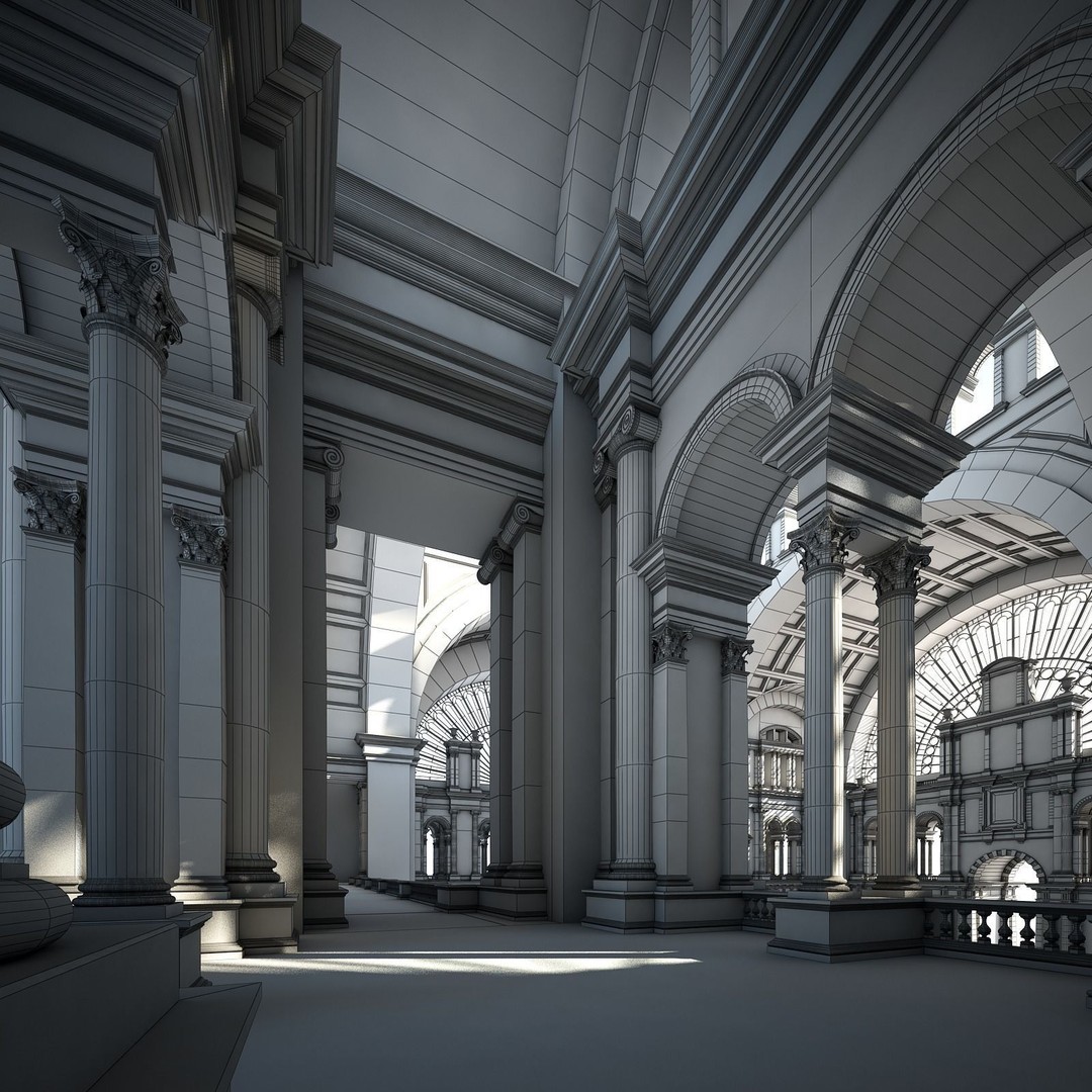 Great Hall 3D Model – Classical Interior with Detailed Textures, FBX, OBJ - View 41