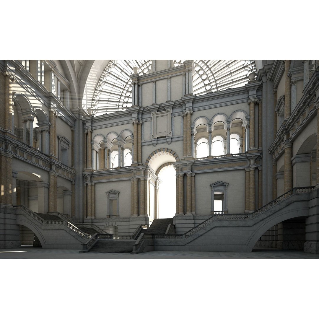 Great Hall 3D Model – Classical Interior with Detailed Textures, FBX, OBJ - View 6