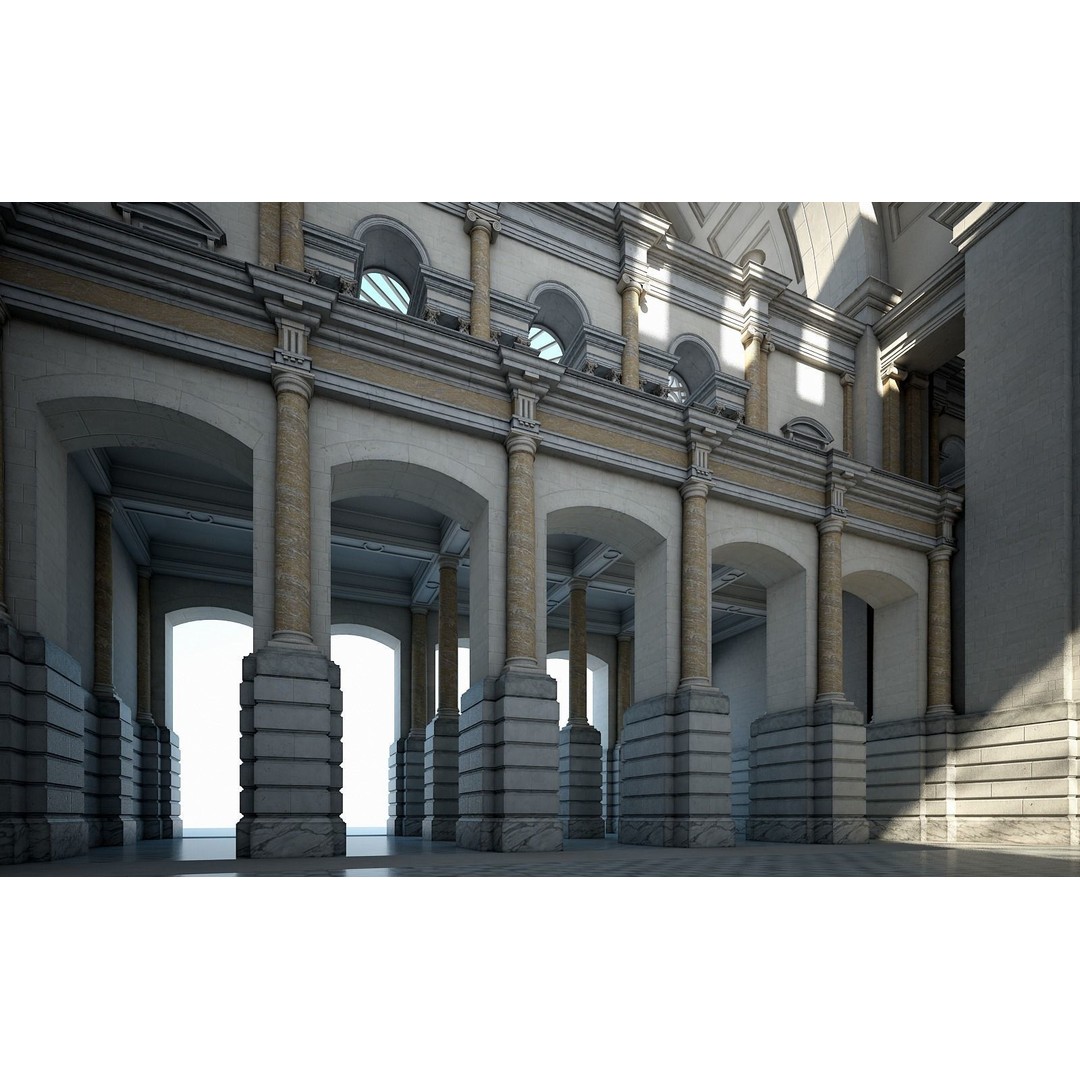 Great Hall 3D Model – Classical Interior with Detailed Textures, FBX, OBJ - View 8
