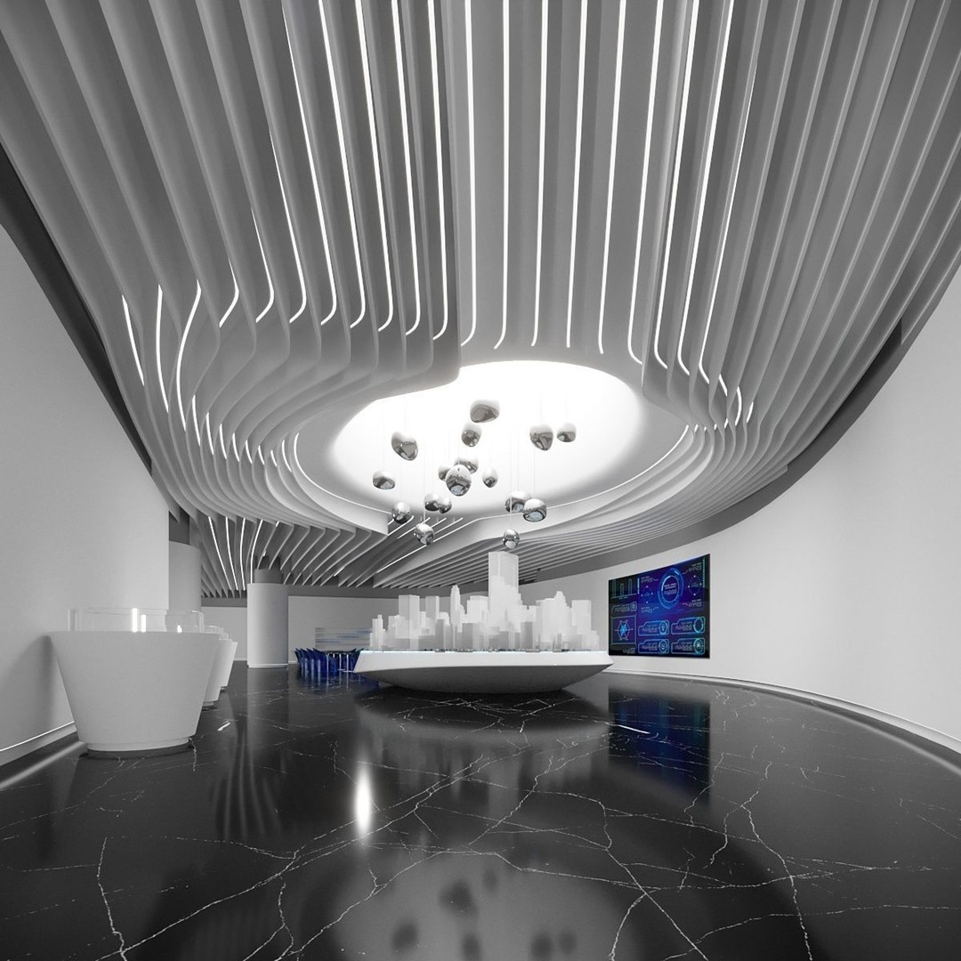 Futuristic Exhibition Room 3D Model – Contemporary Architectural Showroom, FBX, OBJ, Blender - View 3