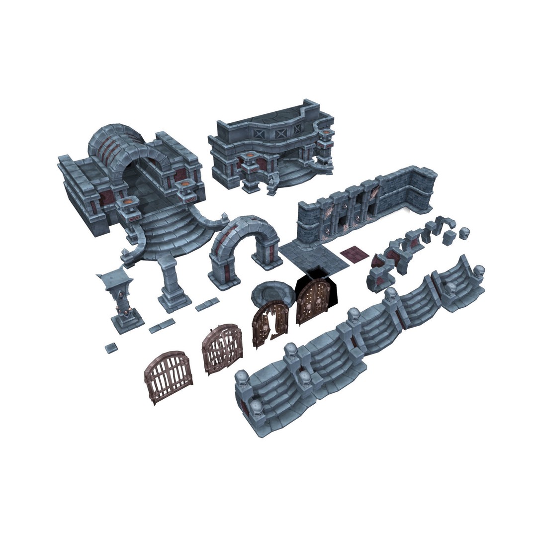 Dungeon Starter Set 3D Model – Low Poly Hand Painted Game Asset, FBX