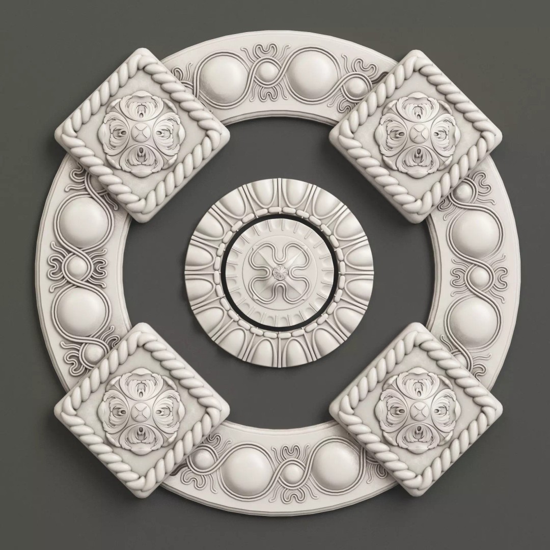 Rosette 2 3D Model – Decorative Ceiling Medallion, FBX, OBJ - View 2