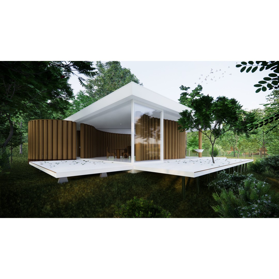 Paper House 3D Model – Architectural Structure, PBR Textures, FBX, OBJ - View 3