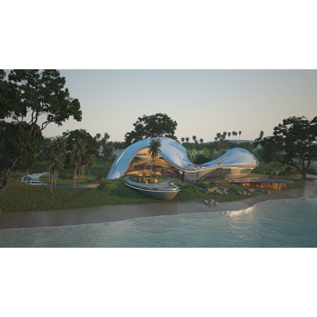 Organic Beach Villa House 3D Model – Luxurious Architectural Design, FBX, OBJ - View 11