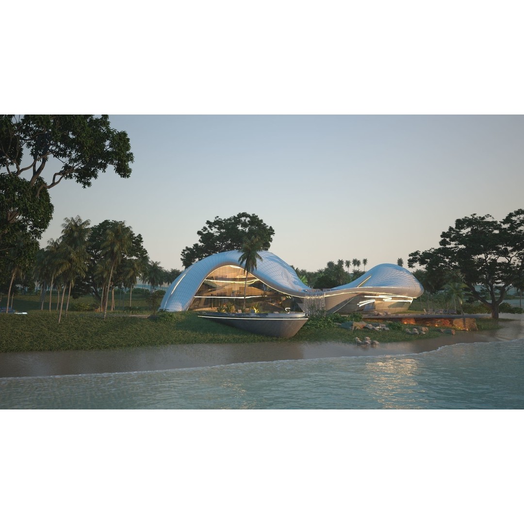 Organic Beach Villa House 3D Model – Luxurious Architectural Design, FBX, OBJ - View 12