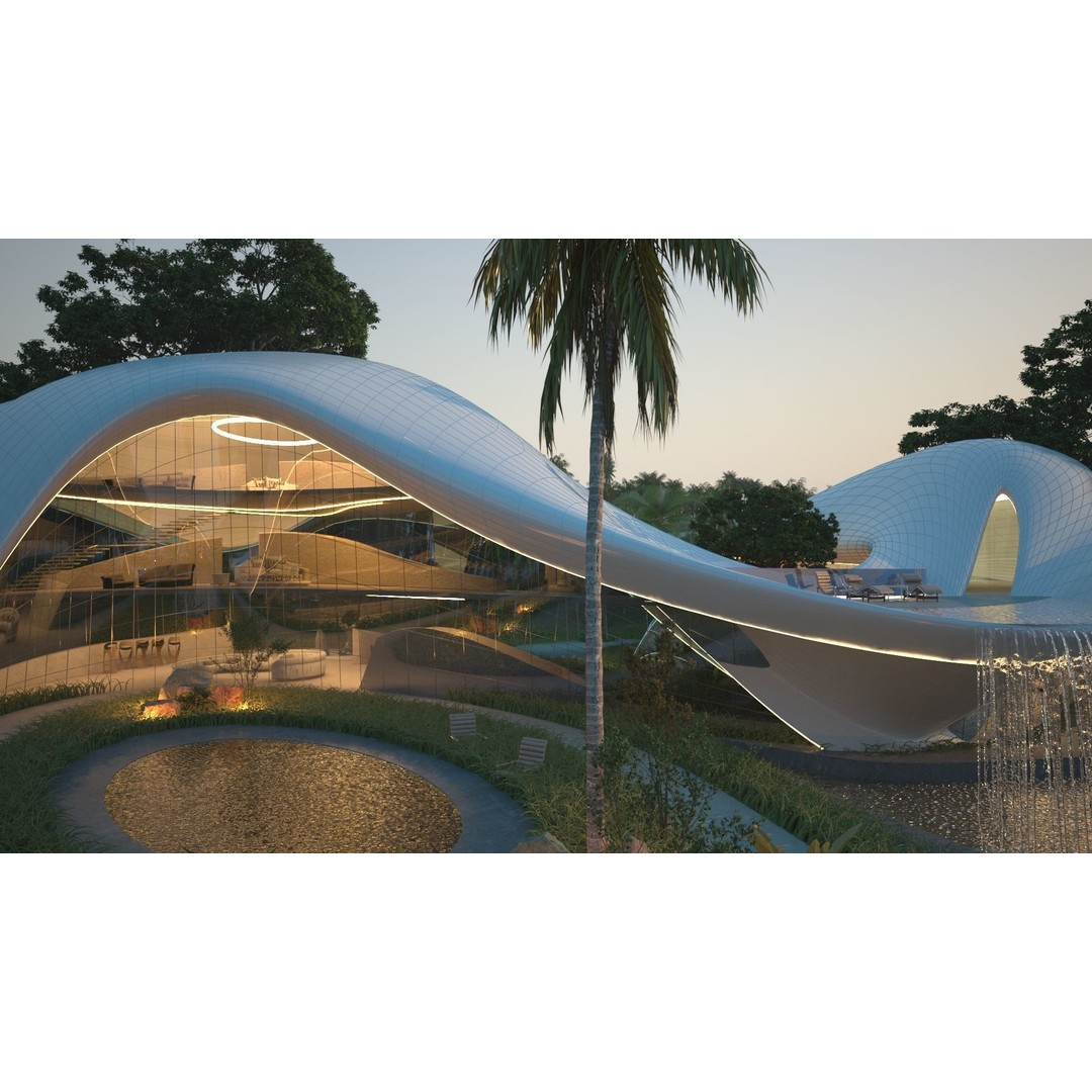 Organic Beach Villa House 3D Model – Luxurious Architectural Design, FBX, OBJ - View 13