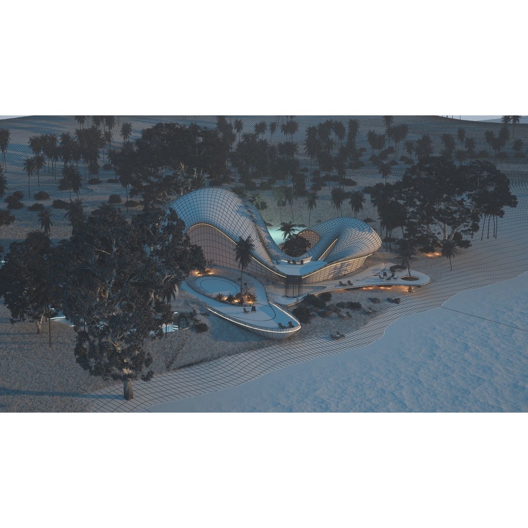 Organic Beach Villa House 3D Model – Luxurious Architectural Design, FBX, OBJ - View 15